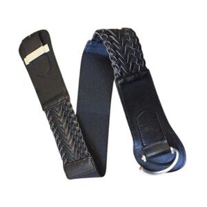 Smart Set black vegan braided leather belt w/elastic panel - M